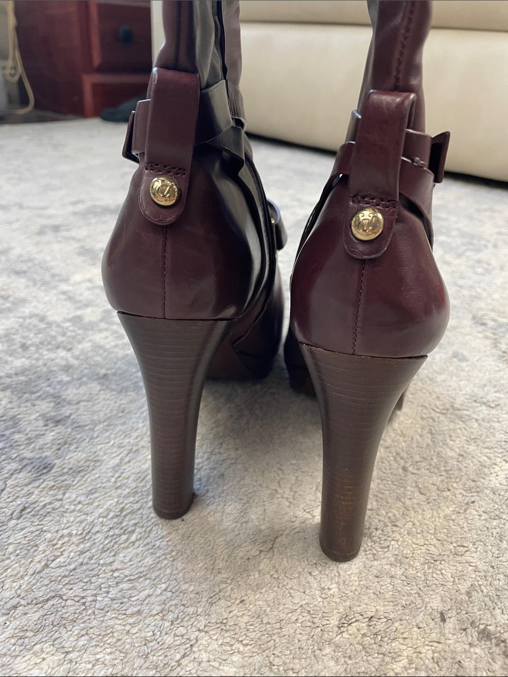 Vince Camuto Signature Fabina Dark Burgundy Purple Leather Heeled Boots 9.5 - Picture 13 of 16